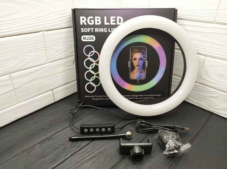 Кольцевая RGB селфи - лампа, 26 см ∙ Селфи - кольцо с пультом MJ26 -  Интернет-магазин "Простые покупки"