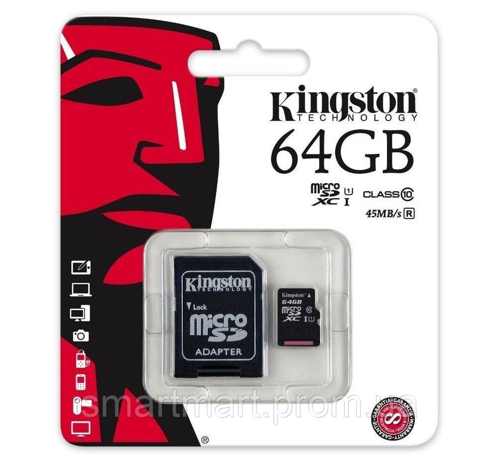 

Карта памяти Kingston Micro SD 64 GB Class 10 R0632, КОД: 1637554