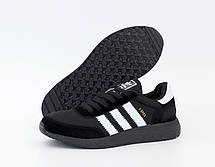 Кроссовки мужские Adidas INIKI черные с белыми полосками ((на стилі)), фото 3