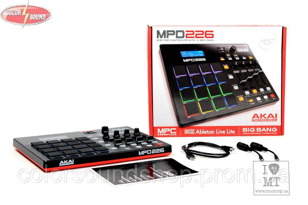 

AKAI midi контроллер и midi клавиатура AKAI MPD 226 Class-compliant USB Pad Controller with 16 Multicolor Backlit MPC Pads, 4 Faders, 4 Knobs, 4