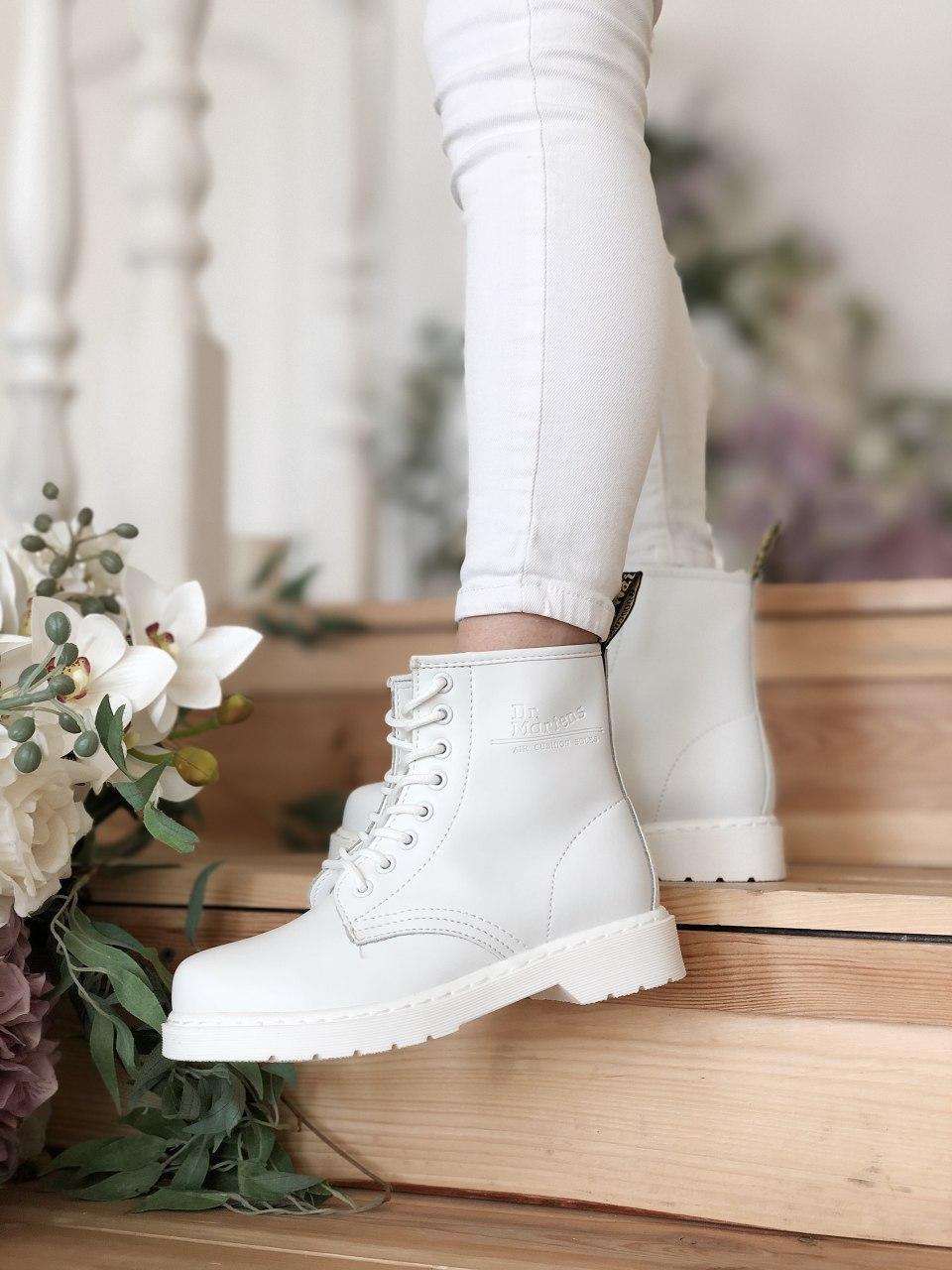 

Женские ботинки БЕЗ МЕХА Dr. Martens 1460 All White Боты белые Др Мартинс 1460 демисезонные, Белый