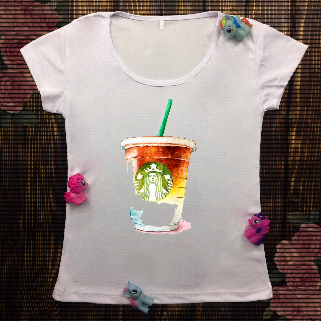 

Женская футболка с принтом - Starbucks, Белый