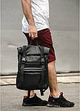 Стильний чоловічий рюкзак роллтоп чорний міський, для ділових поїздок, ноутбука, офісний, фото 8