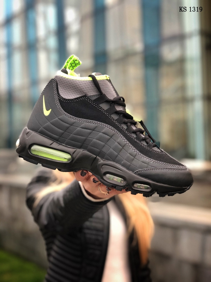 

Мужские зимние кроссовки на термоноске в стиле Nike Air Max 95 Sneakerboot, кожа, нубук, черные 41 (26 см)