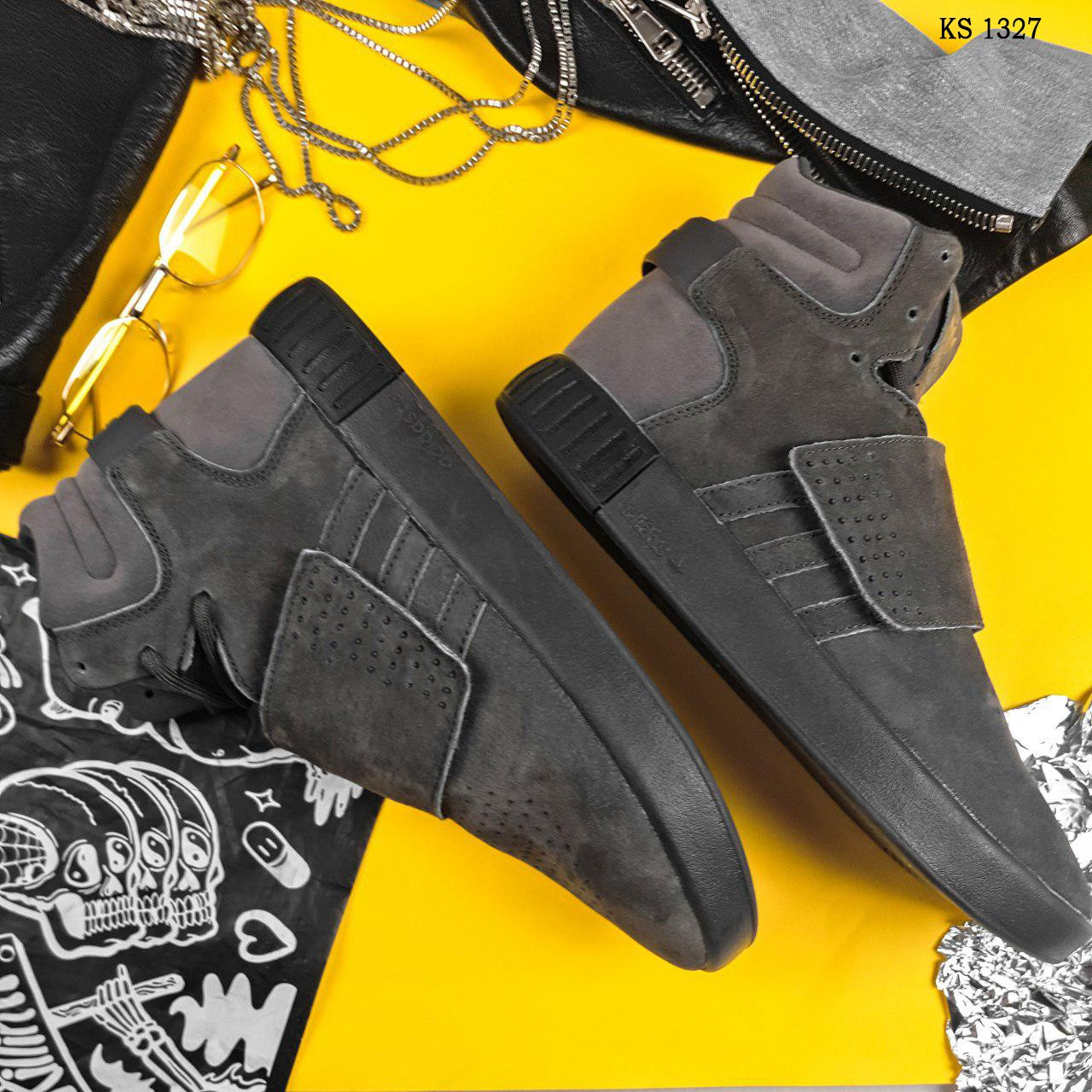 

Мужские зимние кроссовки на меху в стиле Adidas Tubular Invader Strap, замша, черные 45 (29 см)