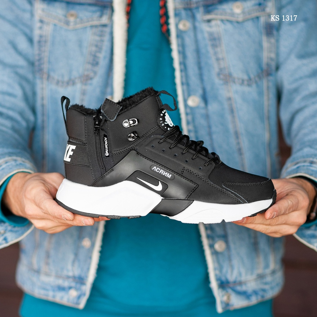 

Мужские зимние кроссовки на меху в стиле Nike Air Huarache Acronym, нубук, черные с белым 41 (26 см)