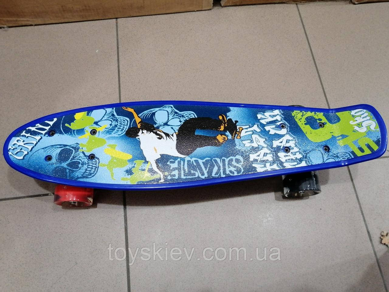 

Скейт Пенни борд 56см. (Penny board) пениборд с рисунком, ручкой светящиеся колёса