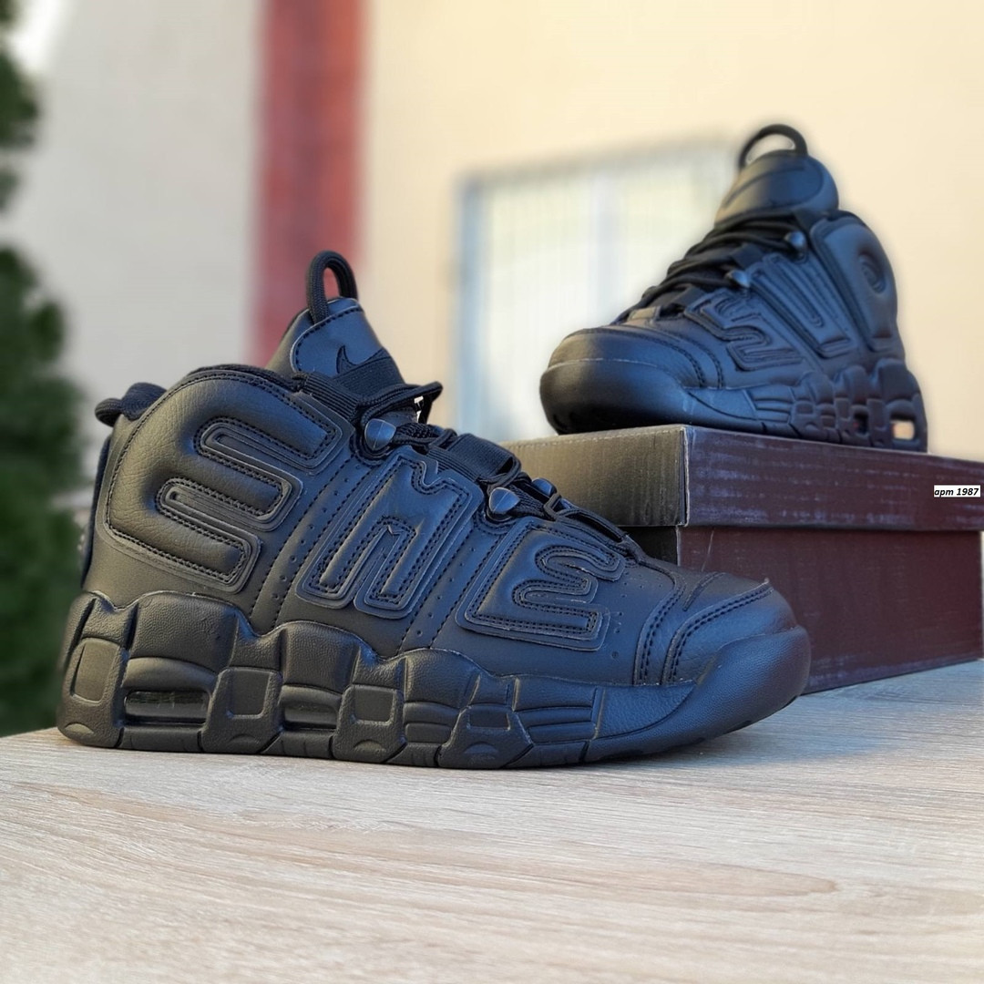 

Кроссовки мужские Nike Air More Uptempo Supreme черные, Найк Мор Аптемпо, кожаные, код OD-1987