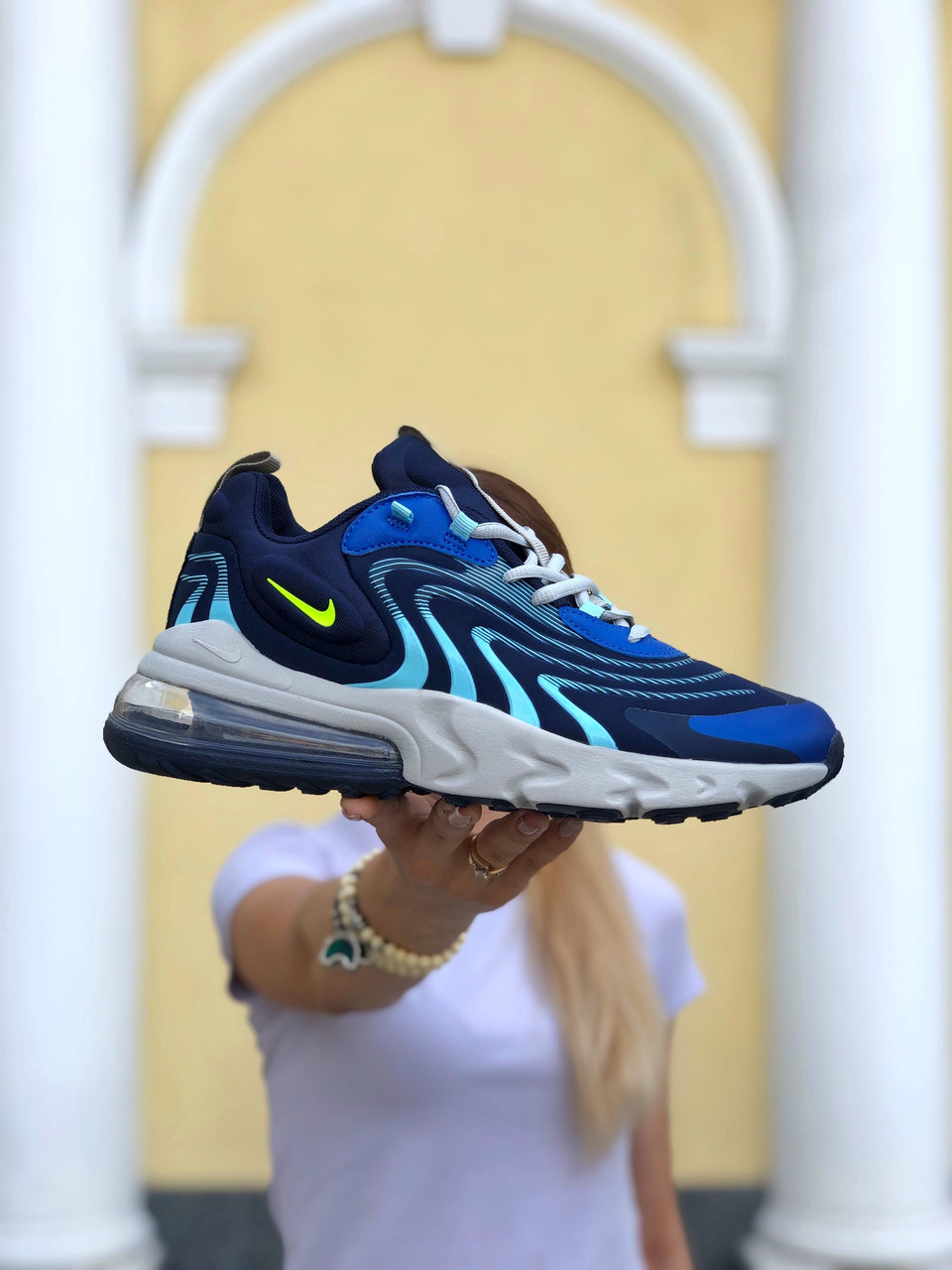 

Кроссовки мужские Nike Air Max 270 React синие, Найк Аир Макс 270, текстильные, подошва-пена, код Z-3068 да, 43