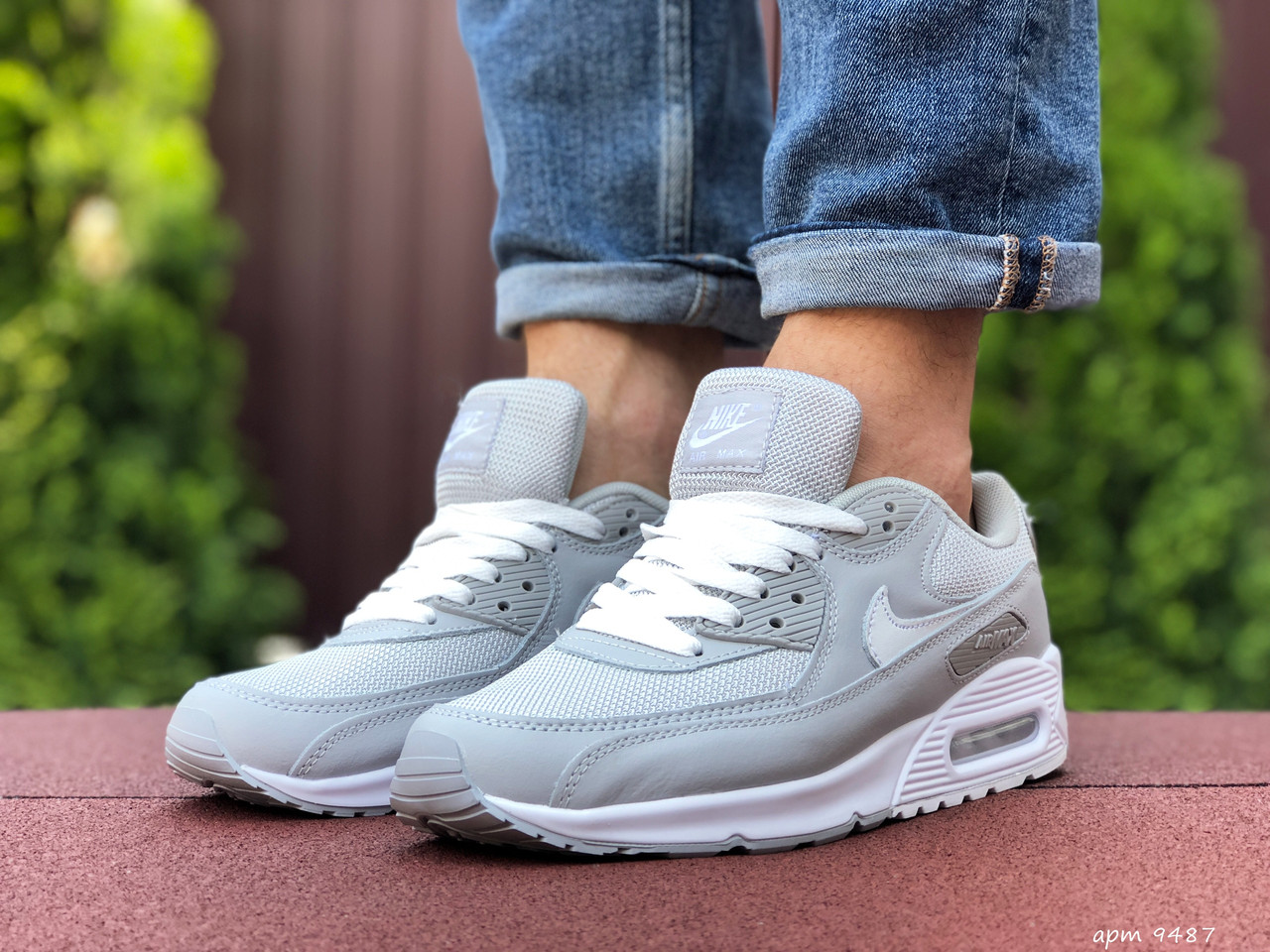 

Кроссовки мужские Nike Air Max 90 серые, Найк Аир Макс 90, кожа, текстиль, код SD-9487 да, 43