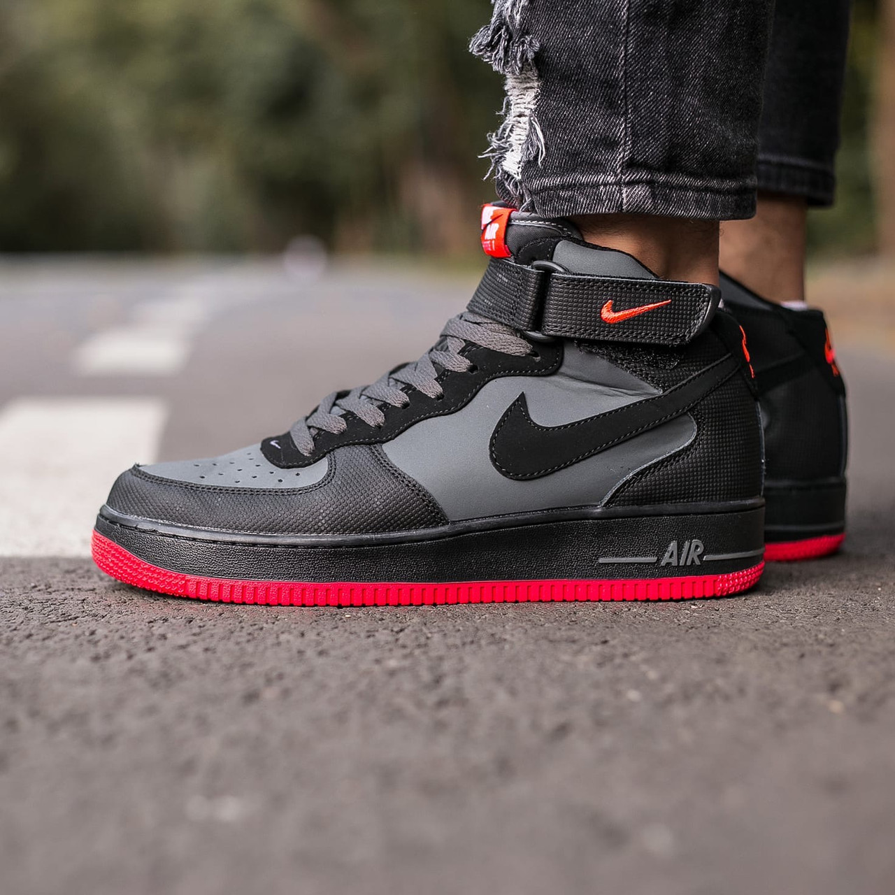 

Кроссовки мужские Nike Air Force 1 черные, Найк Аир Форс, натуральная кожа, прошиты, код IN-589 45