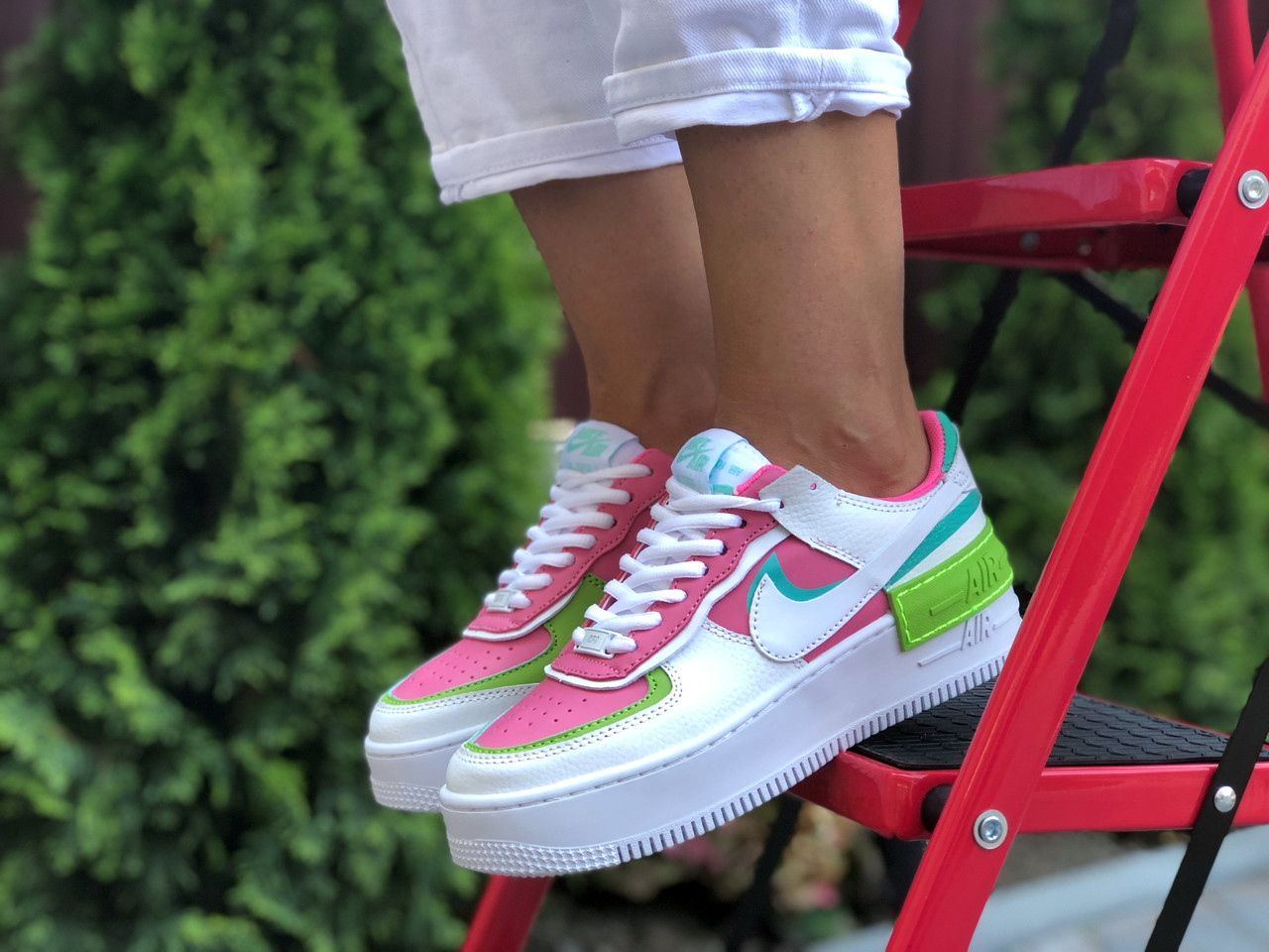 

Кроссовки женские Nike Air Force 1 Shadow белые с малиновым, Найк Аир Форс, натуральная кожа, код SD-9662