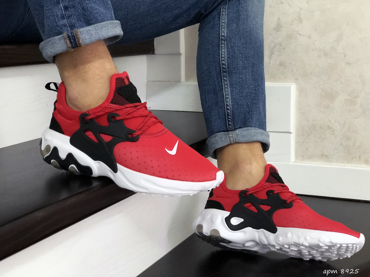 

Кроссовки мужские Nike React Presto красные, Найк Реакт Престо, текстильные, прошиты, код SD-8925