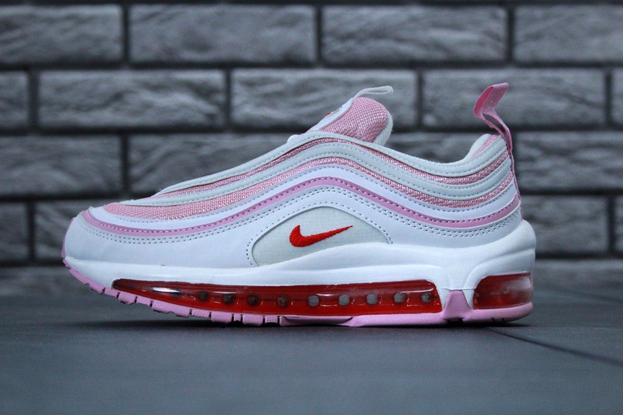 

Кроссовки женские Nike Air Max 97 бело-розовые, Найк Аир Макс 97, кожа, текстиль, код KD-11369. 38