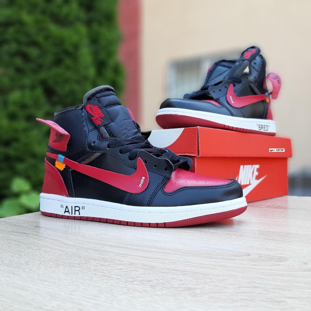 

Кроссовки мужские Nike Air Jordan OFF-WHITE черные с красным, Найк Джордан, кожаные, код OD-10230 44