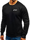Утепленный мужской свитшот Asics (Асикс) ЗИМА черный с начесом (маленькая эмблема) толстовка лонгслив, фото 2