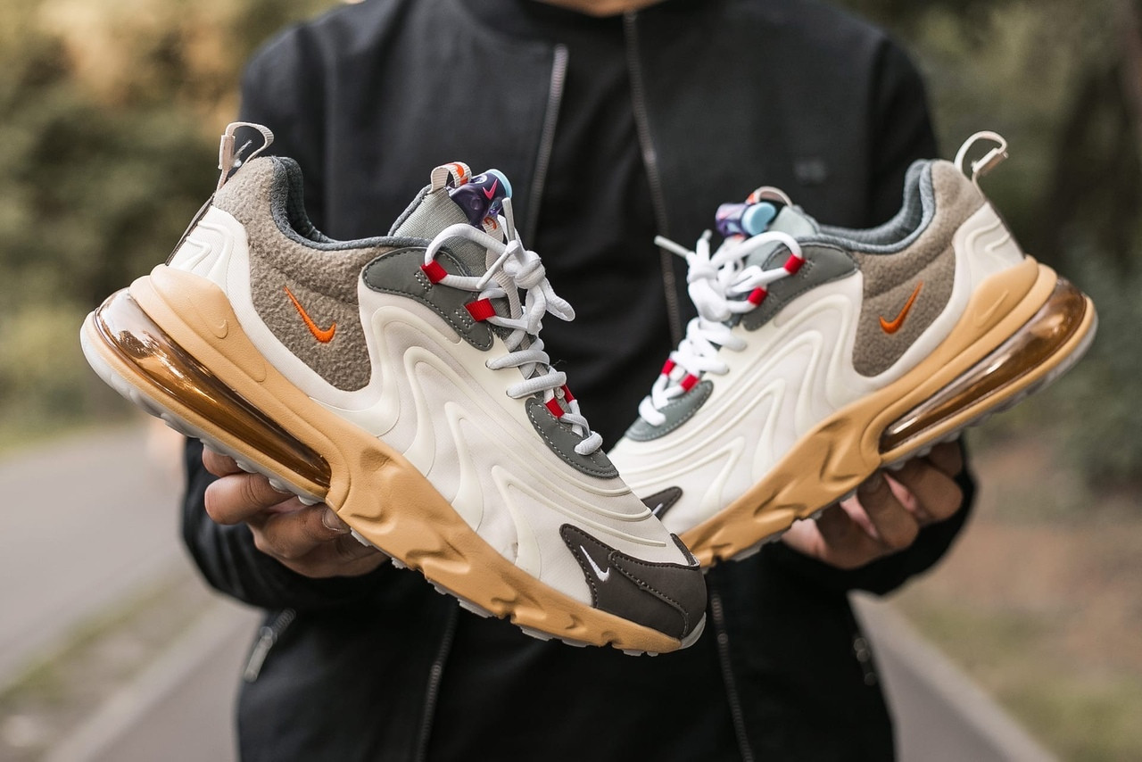 

Мужские кроссовки Nike Air Max 270 React x Travis Scott бежевые, Найк Аир Макс 270, код IN-596 42