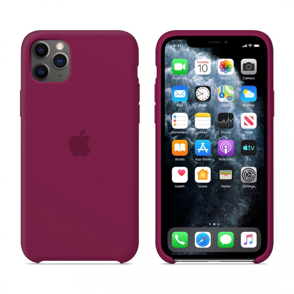 

Чехол накладка Apple iPhone 11 Pro Айфон 11 (5,8 дюймов) Silicone Case цвет розово-красный (rose red) + стекло