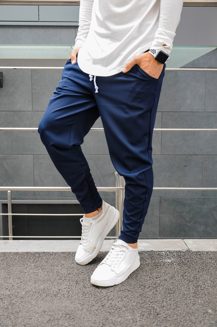 

Мужские брюки Asos зауженные, темно-синие, боковые карманы, пояс на резинке, код FD-2036 L