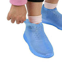 Силіконові водонепроникні чохли-бахіли для взуття від дощу і бруду розмір L колір блакитний, фото 5