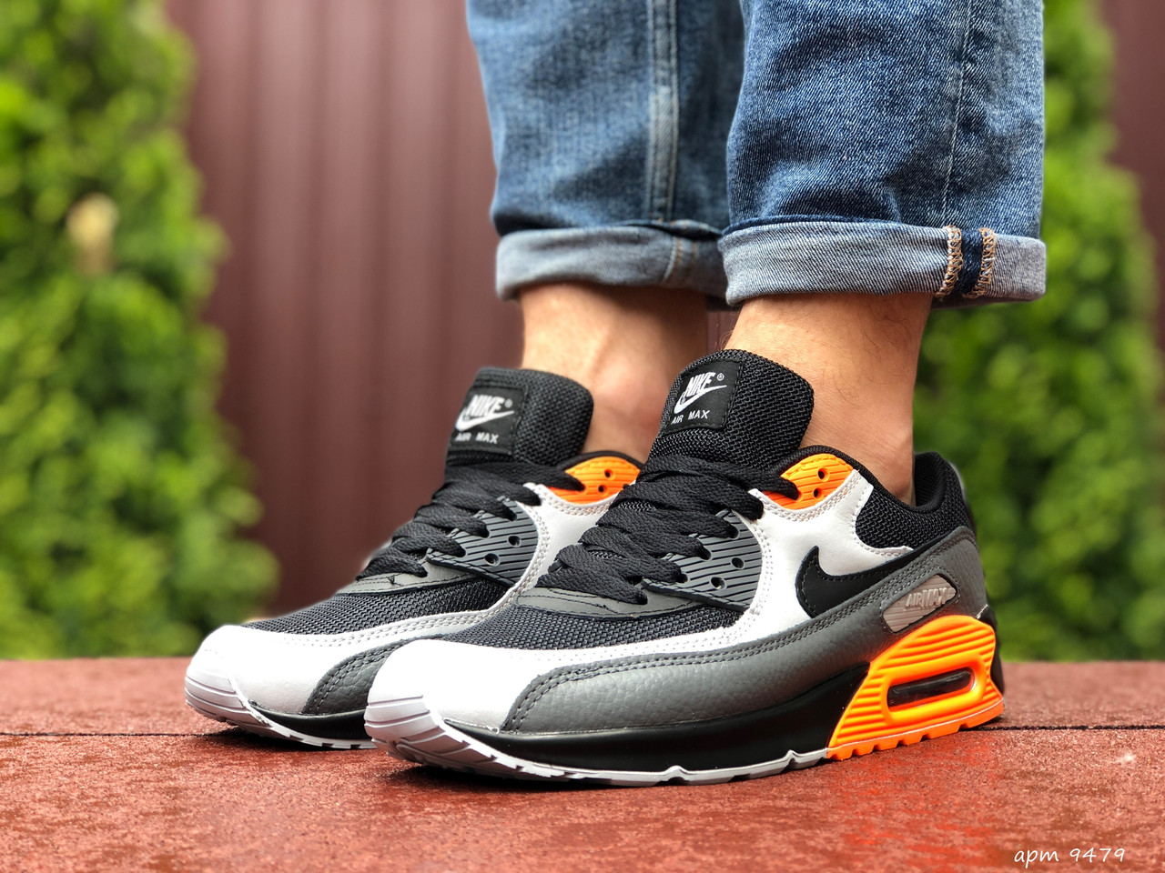 

Кроссовки мужские Nike Air Max 90 черно-серые, Найк Аир Макс 90, кожа, текстиль, код SD-9479 да, 45.5