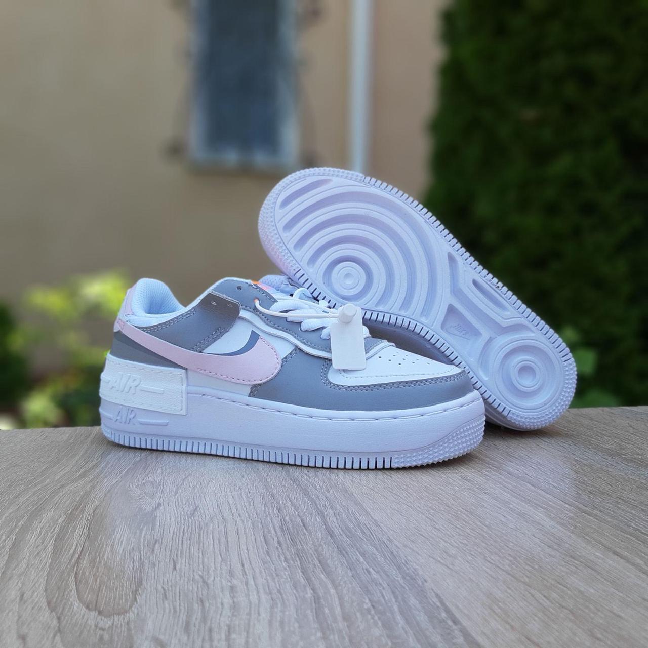 

Кроссовки женские Nike Air Force 1 Shadow белые с серым, Найк Аир Форс, натуральная кожа, код OD-20174 38