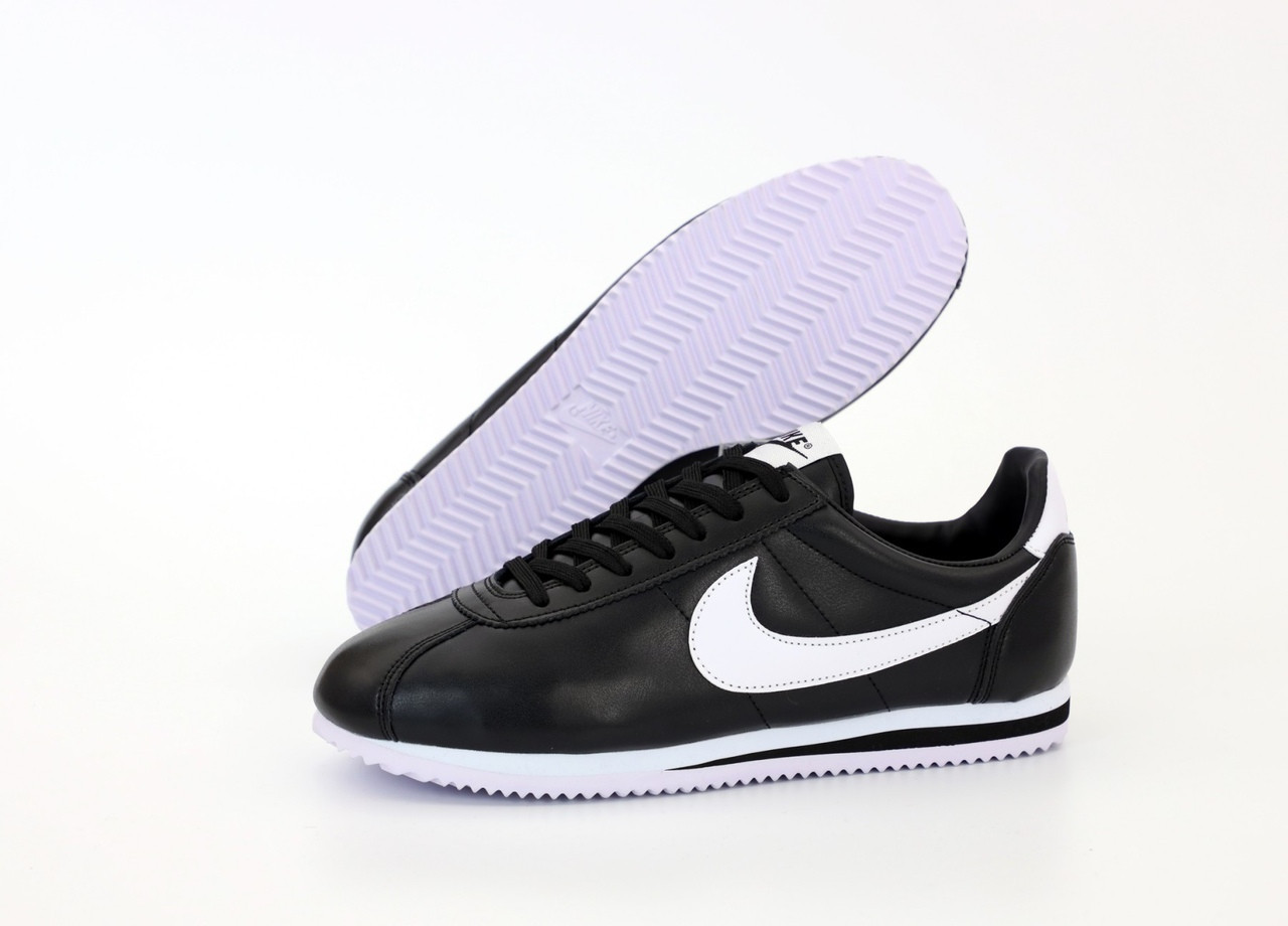 

Кроссовки мужские Nike Cortez черные с белым, Найк Кортез, натуральная кожа, код KD-12065 43