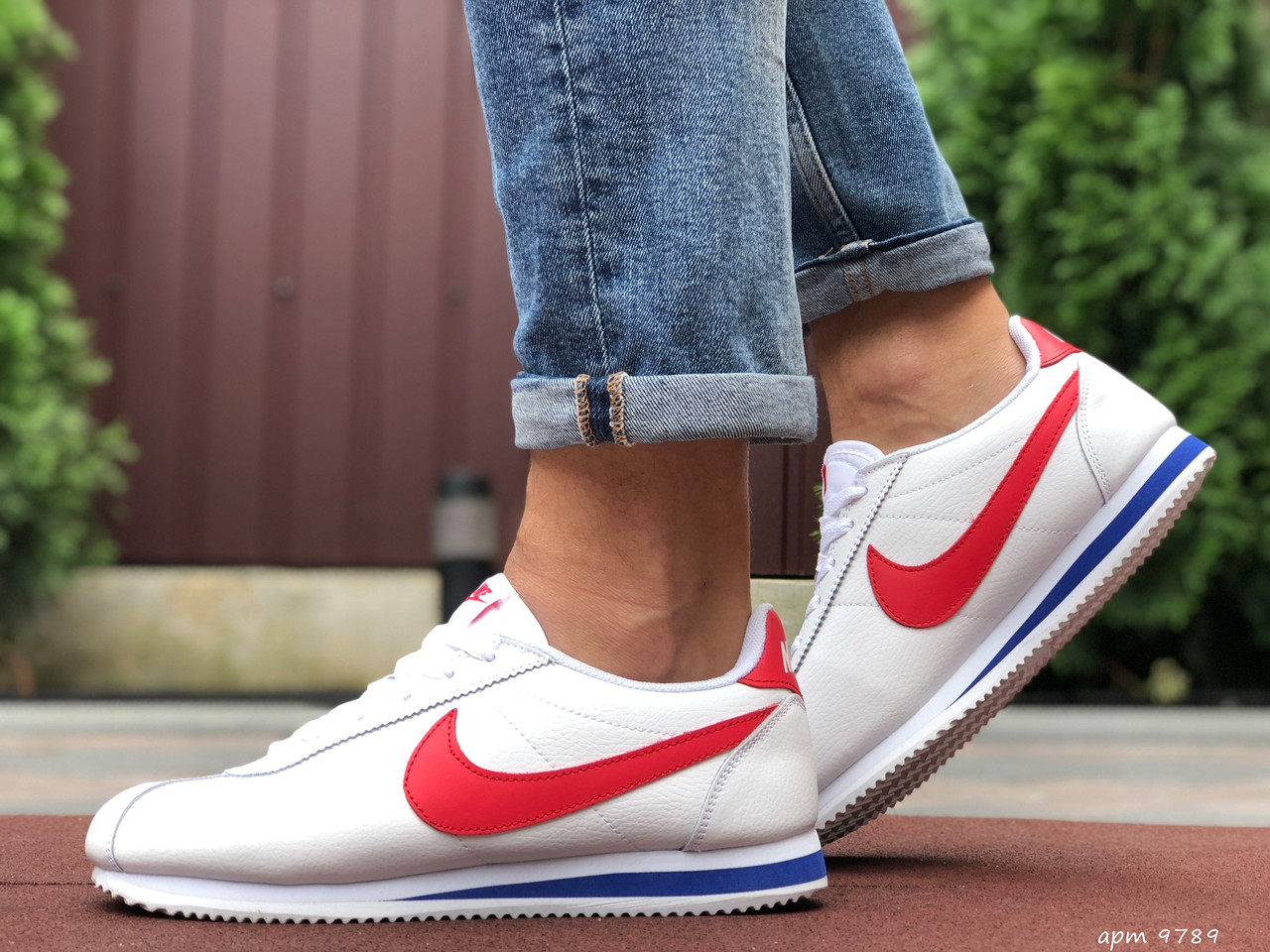 

Кроссовки мужские Nike Cortez белые с красным, Найк Кортез, натуральная кожа, прошиты, код SD-9789 45