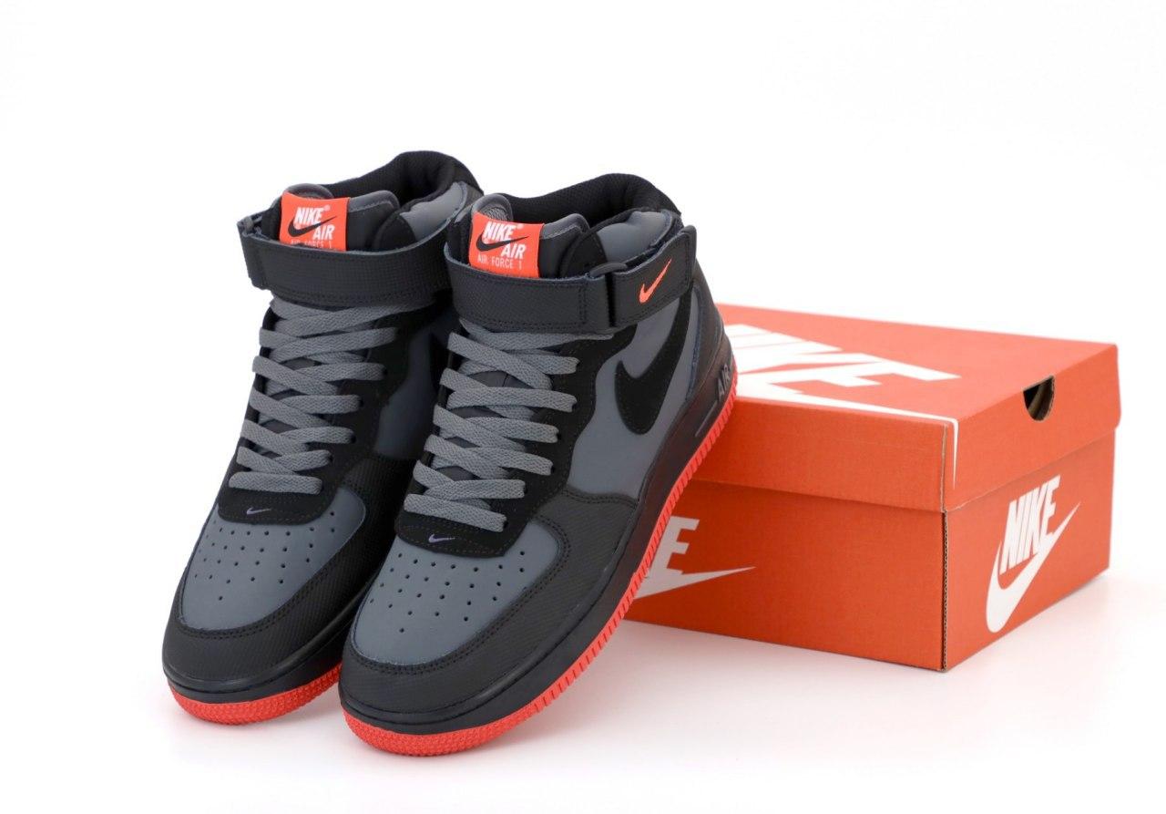 

Мужские кроссовки Nike Air Force high Black Grey Red / Найк Аир Форс высокие Черные Серые Красные 42, Черный