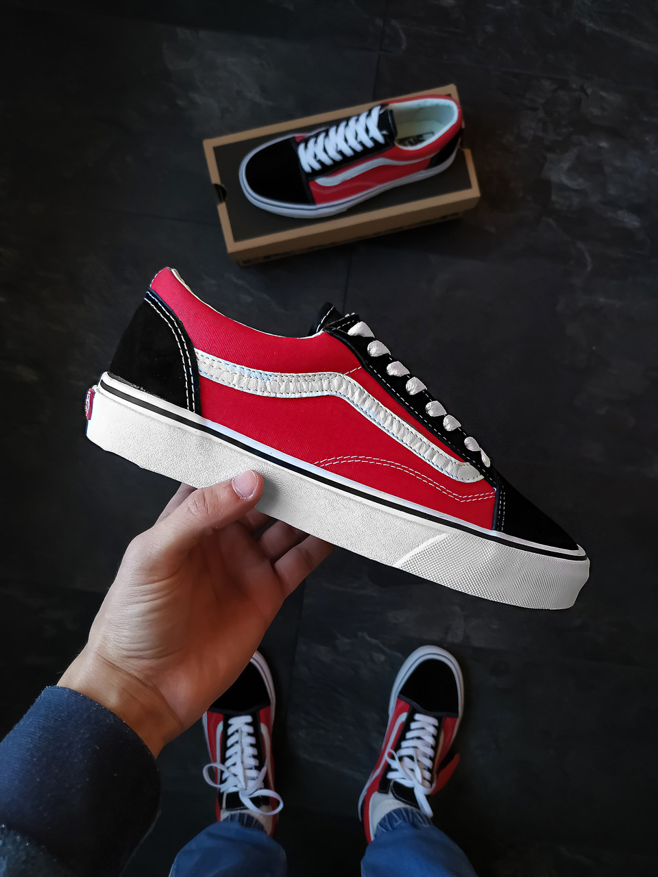 

Мужские кеды Vans Old Skool Красно-черные 43, Красный;черный