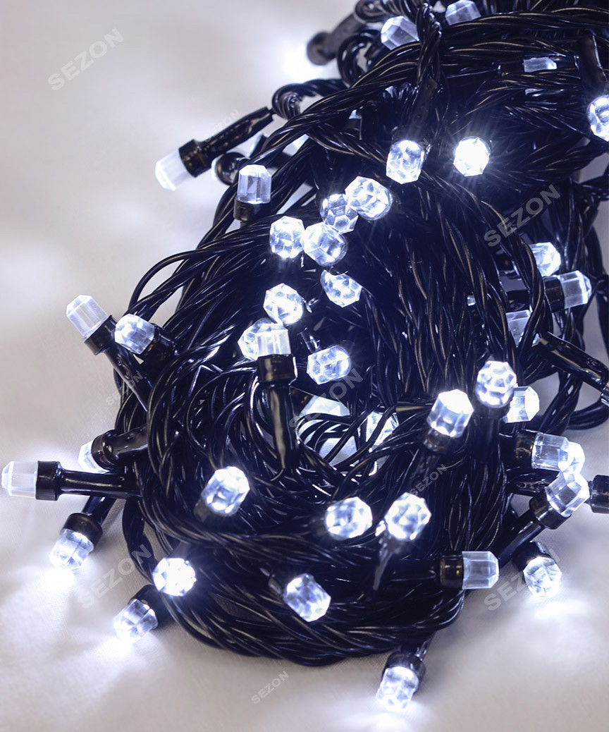 

Новогодняя Гирлянда РУБІН 200 LED, чорний провід.БІЛИЙ