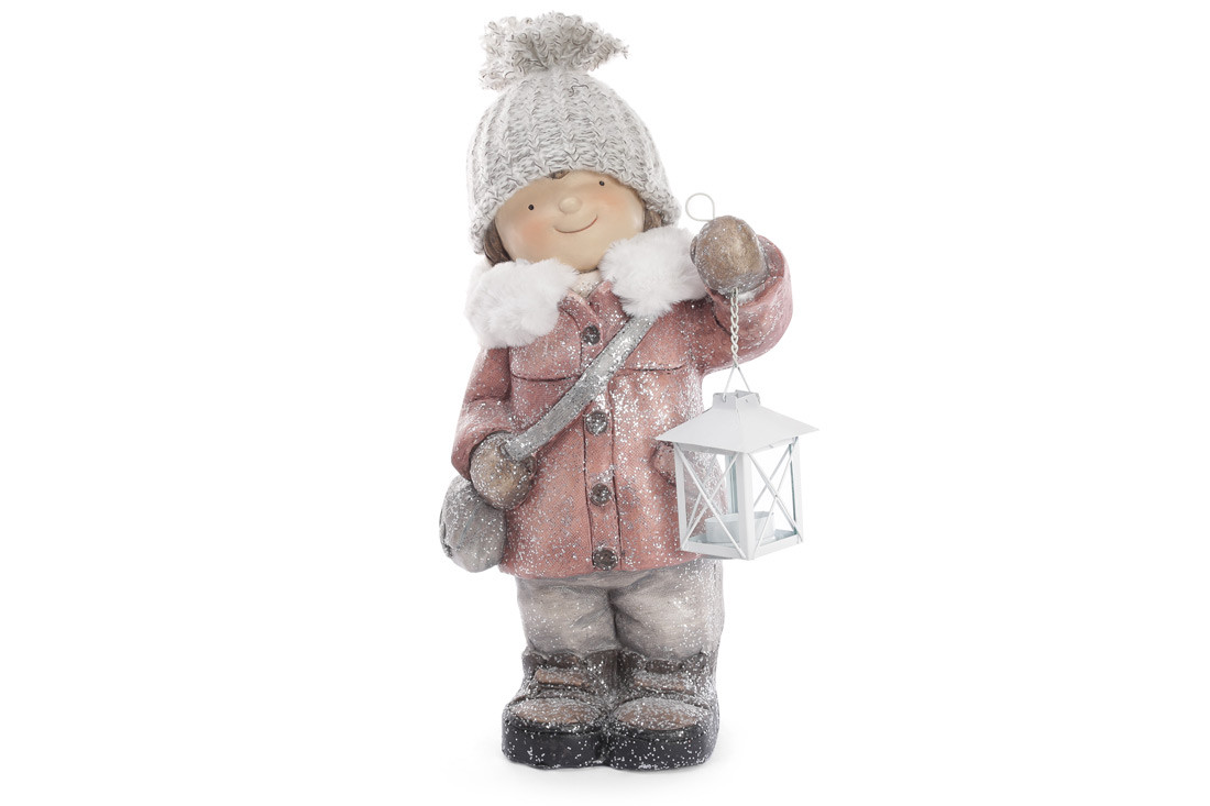 

Новогодняя фигура Девочка в вязаной шапкес фонариком 43см, цвет - розовый BonaDi 820-153