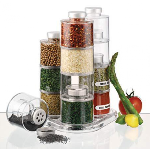 

Набор Carousel для специй Spice Tower, на 12 шт из пластика цвет- прозрачный., Прозрачный / белый