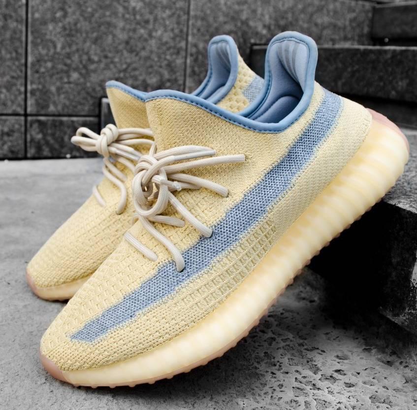 

Adidas Yeezy Boost 350 V2 Linen | кроссовки мужские и женские; летние; желтые-голубые; с рефлективной полосой, Желтый