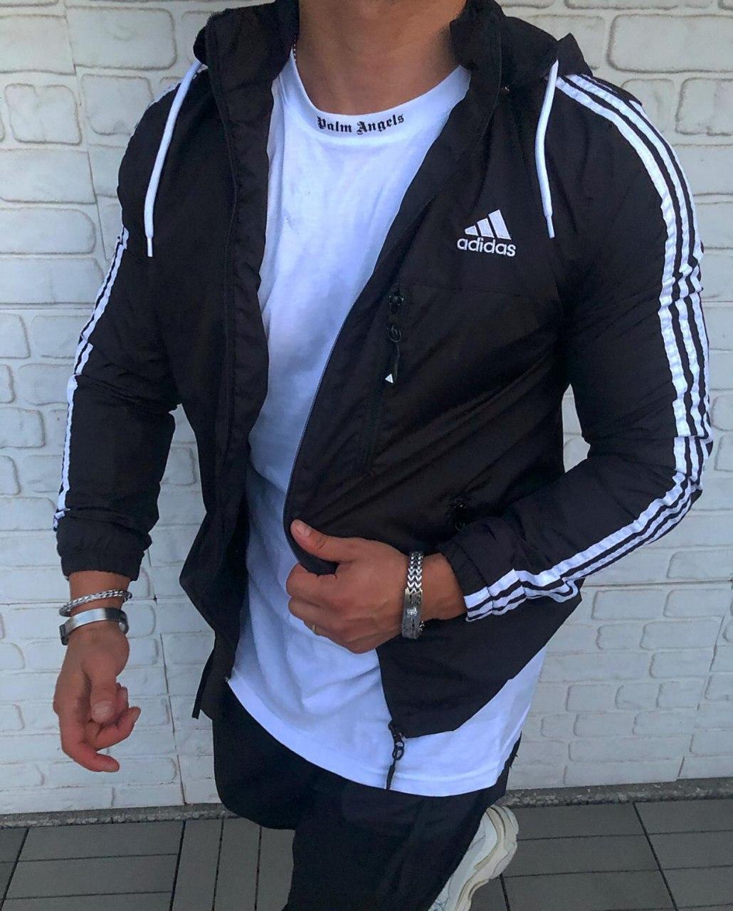 

Мужская ветровка Adidas Three Strips Black / Адидас Три Страйпс Черная да, M