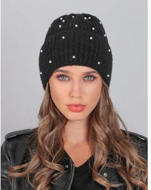 

Полушерстяная женская модная шапка украшена люрексом черный