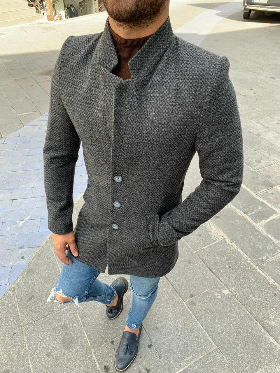 

Мужское стильное пальто (серое / клетка), Premium / Турция. Размеры в наличии. L