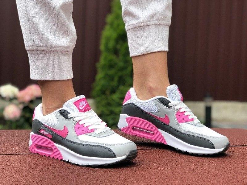 

Женские Найк Аир Макс 90 Кроссовки женские белые с серым и розовым Nike Air Max 90. Легкие кроссы для девушки, Разные цвета