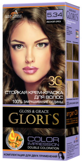 Крем-краска для волос Glori's 5.34 Лесной орех (2 применения)