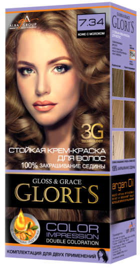 Крем-краска для волос Glori's 7.34 Кофе с молоком (2 применения)