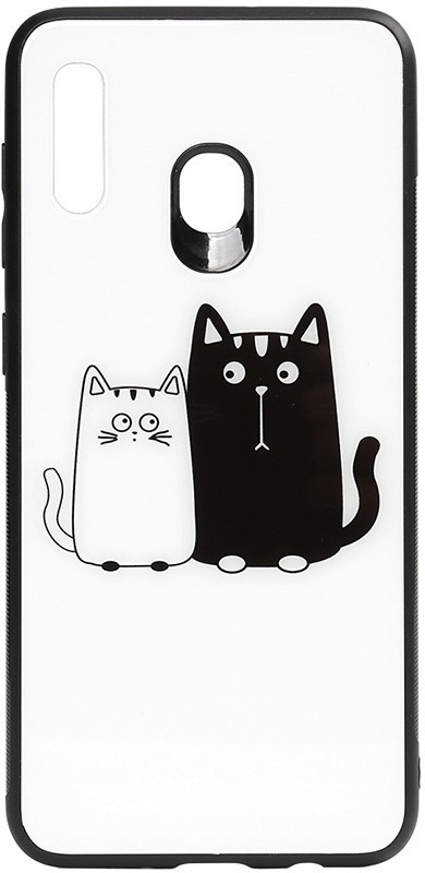 

Чехол-накладка TOTO Cartoon Print Glass Case Samsung Galaxy A20/A30 Cats White/Black, Рисунок