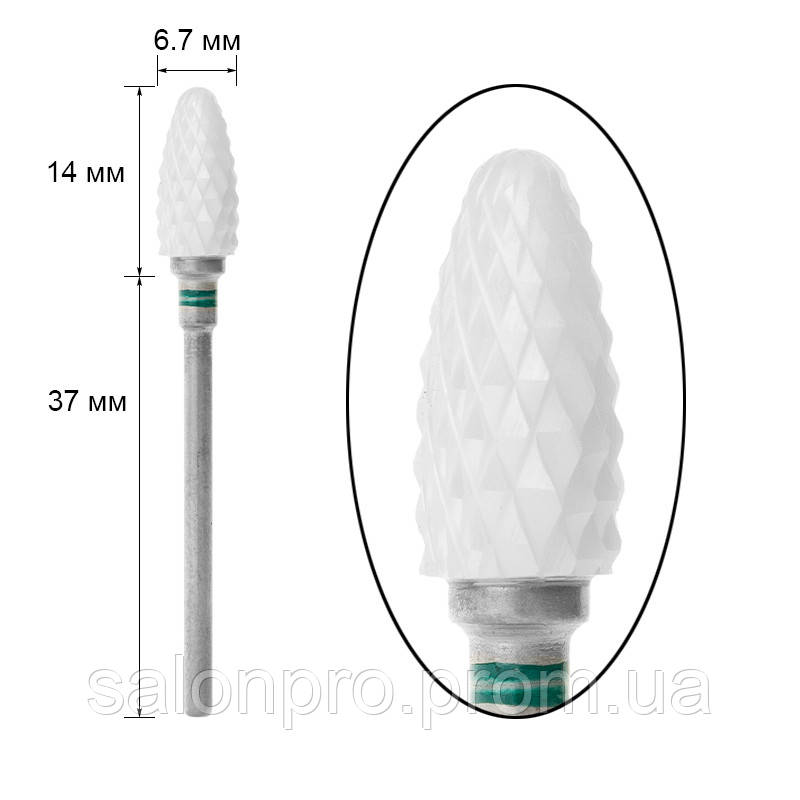 

Фреза керамическая - кукурузка C 3/32" Bullet ST (C) диаметр 6,7 мм, рабочая часть 14 мм, зеленая, Белый