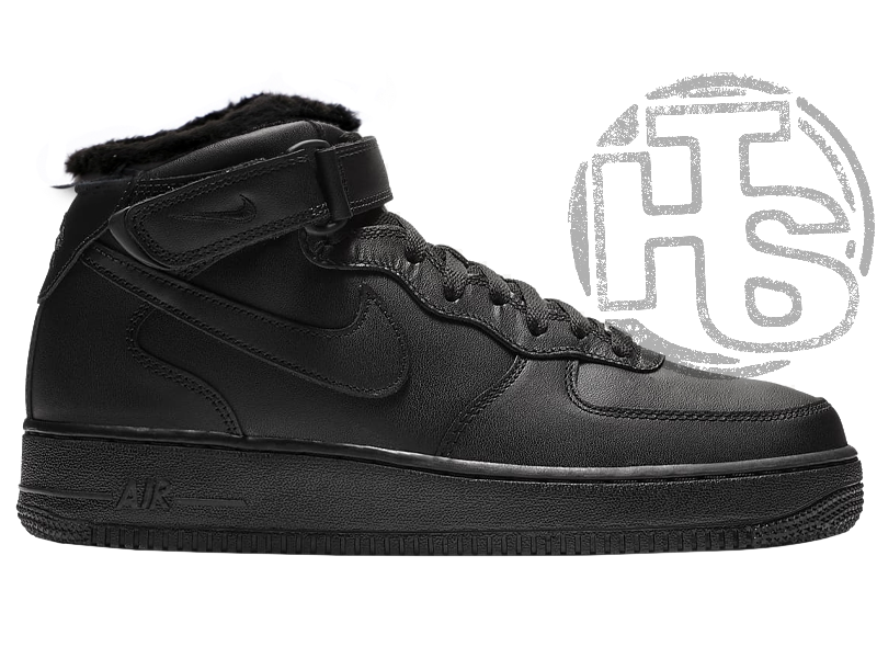 

Мужские кроссовки Nike Air Force 1 Mid Leather Triple Black (с мехом) 306352-001 44, Черный