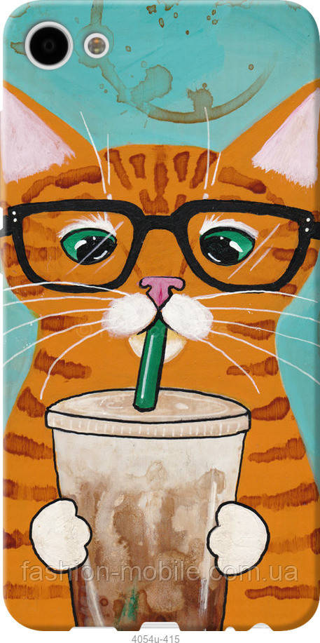 

Чехол на Meizu U10 Зеленоглазый кот в очках "4054u-415-4074", Голубой