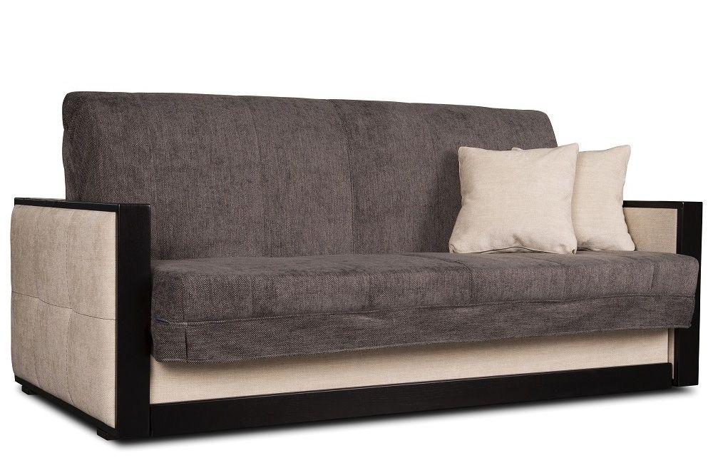 Коричневый диван - кровать аккордеон Прага от 0,7 м до 2м Константа с деревянными подлокотниками 120см с ящиком