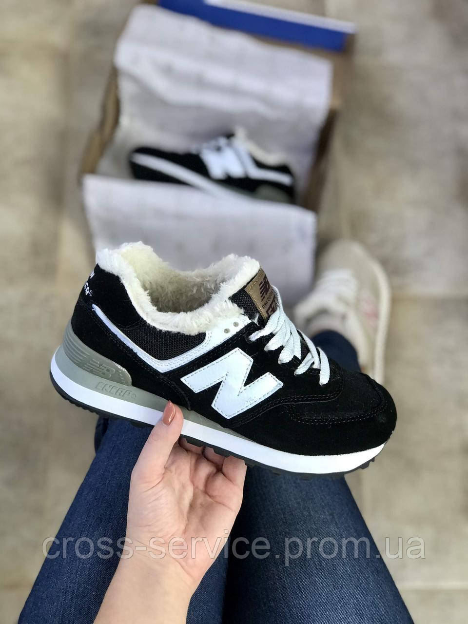 

Кроссовки женские с мехом New balance 574 нью беланс зимние черные мех нев баланс крассовки 41, Черно-белый