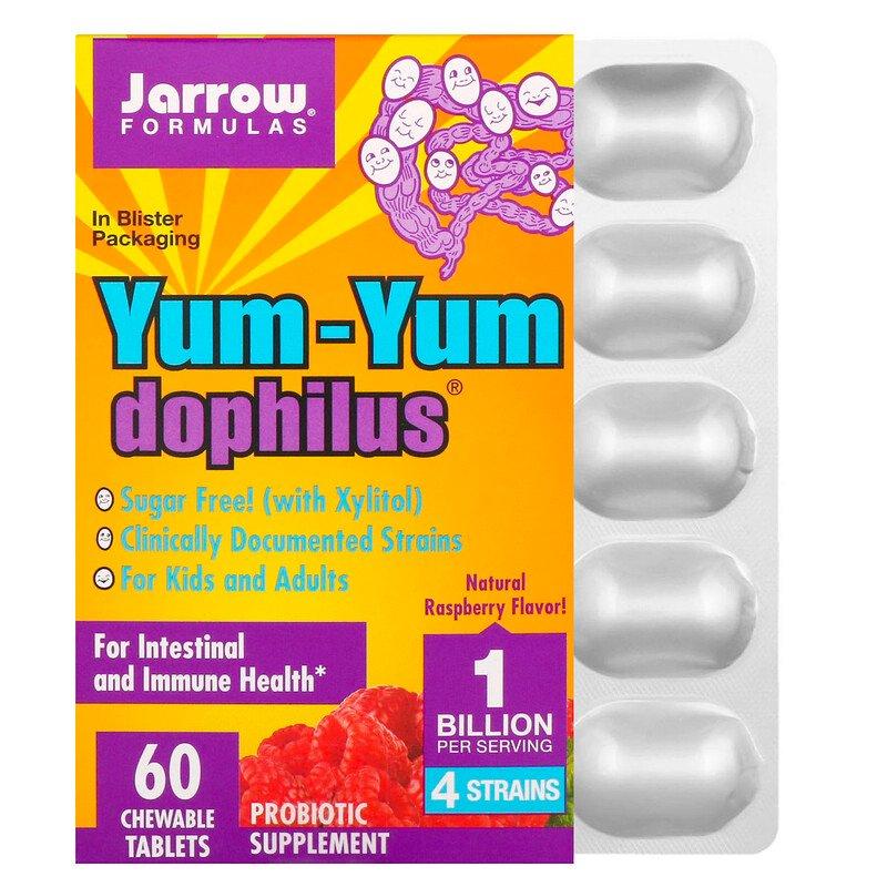 

Пробиотики Jarrow Formulas "Yum-Yum Dophilus" 1 млрд КОЕ, вкус малины (60 жевательных таблеток Ice)