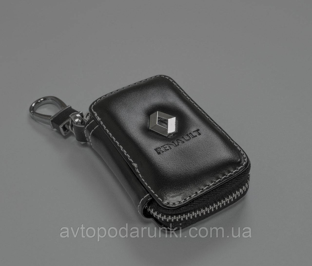 Ключница RENAULT, кожаная автоключница с логотипом 
РЕНО (гладкая черная 20002)