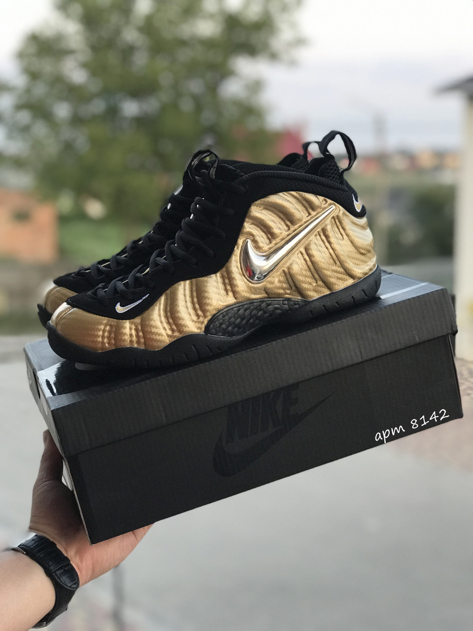 

Мужские кроссовки в стиле Nike Air Foamposite Pro, кожа, текстиль, золотые с черным 42(26,4 см)