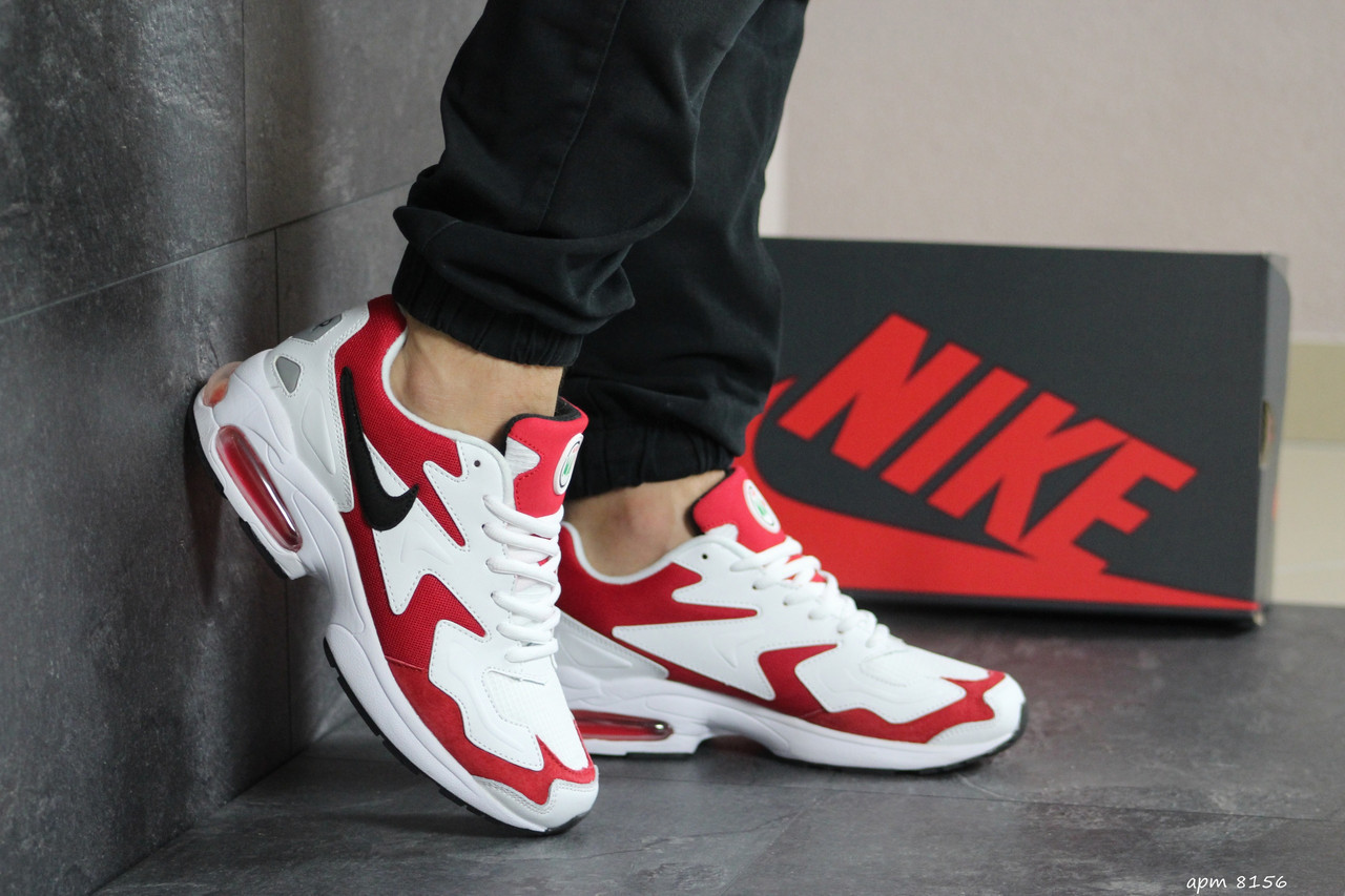 

Мужские кроссовки Nike Air Max 2, кожа, сетка, замша, белые с красным 41(26 см), последний размер